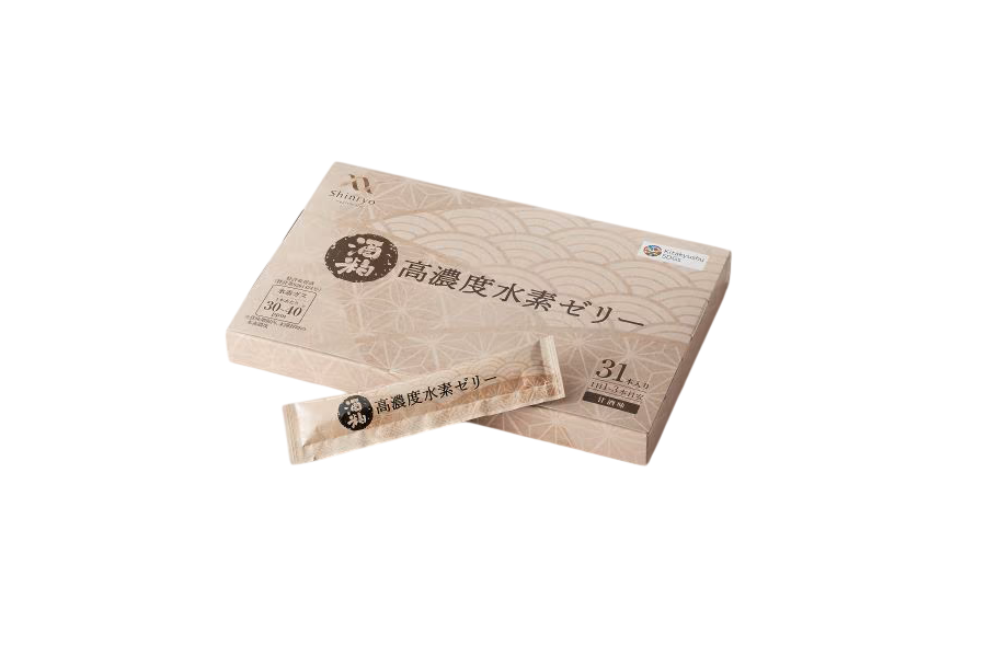 高濃度水素ゼリー酒粕の外箱とスティックパウチ。