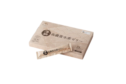 高濃度水素ゼリー酒粕の外箱とスティックパウチ。