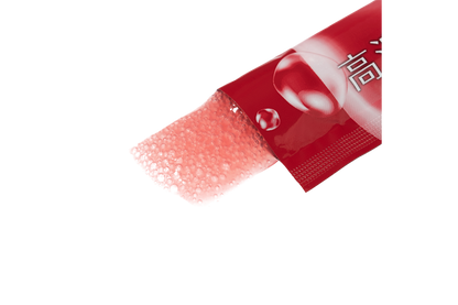 An opened stick of High-Concentration Hydrogen Jelly with bubbly pink jelly squeezed out.